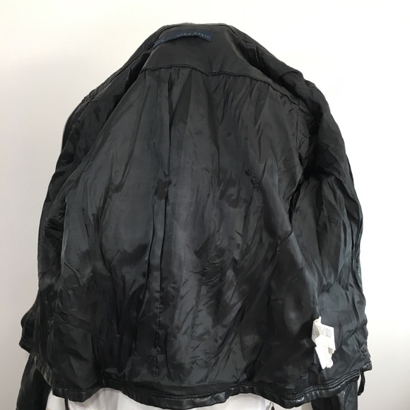 • ZARA Biker Moto Faux Vegan Leather Collar Jacket - Picture 7 of 8